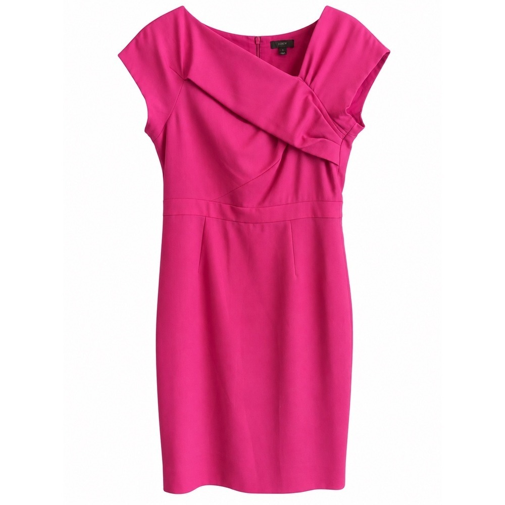 J.Crew Asymmetrical Draped Sheath Dress 8 Pink Wool Career Cocktail Lined